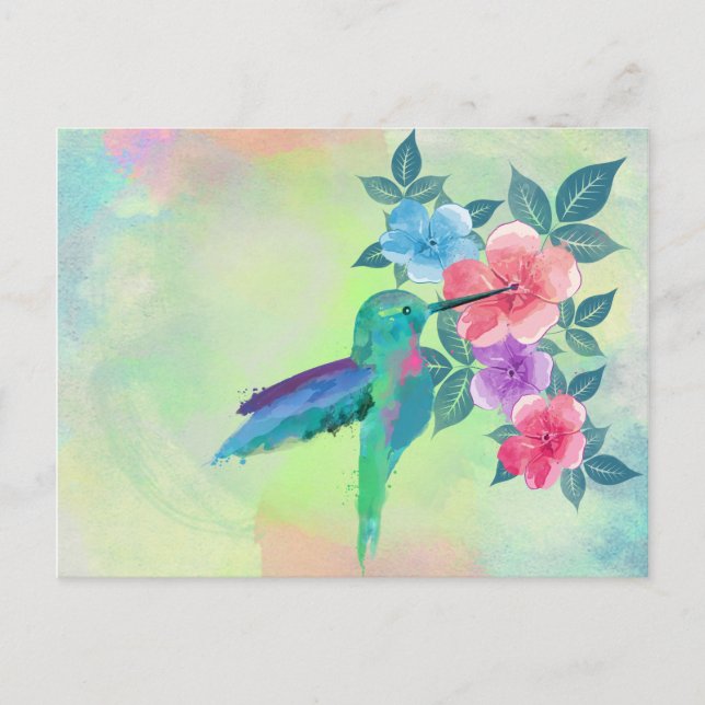 Postal Guay lindo trendy acuarela colibrí floral (Anverso)