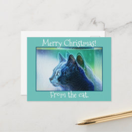 Postal Guay Mint Green Cat Art Feliz Navidad