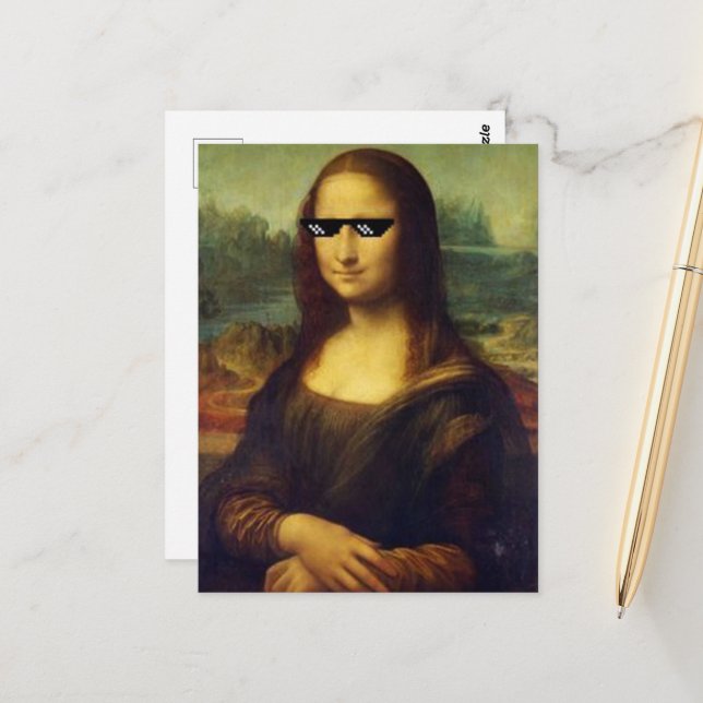 Postal Guay Mona Lisa con gafas Leonardo Da Vinci (Anverso/Reverso In Situ)