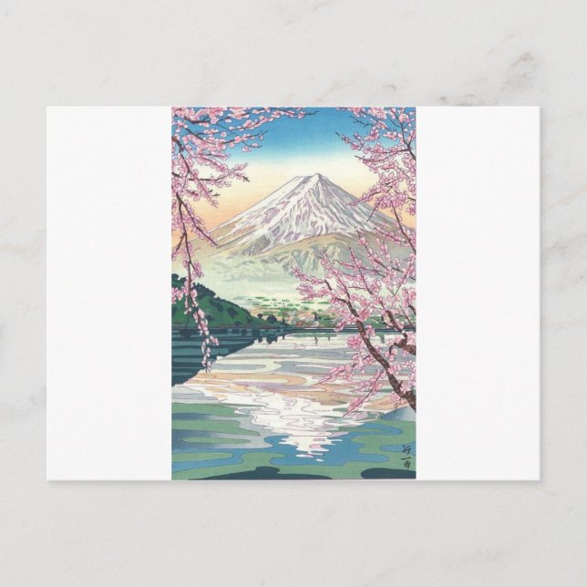 Postal Guay Oriental japonés Fuji Spring Cherry Tree Art (Anverso)