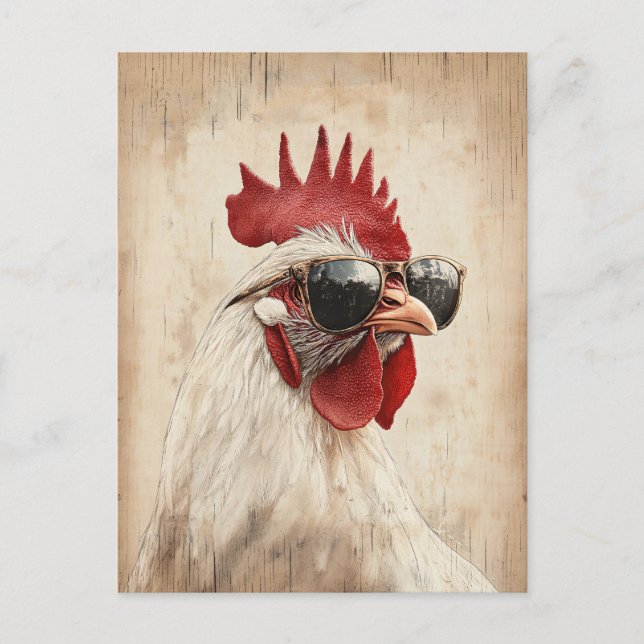 Postal Guay Rooster en Ilustracion de gafas de sol (Anverso)