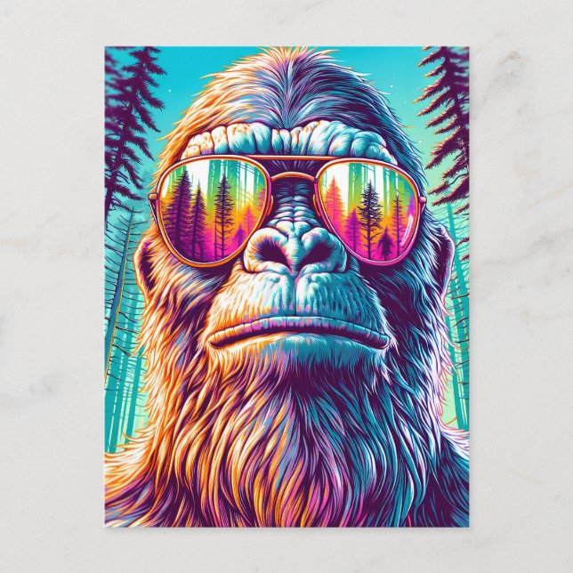 Postal Guay Sasquatch con gafas de sol en los bosques (Anverso)