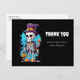 Postal Guay Skeleton en un Top Hat Halloween Gracias