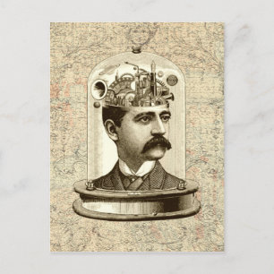 Postal Guay Steampunk, cerebro de relojería, cabeza en ar