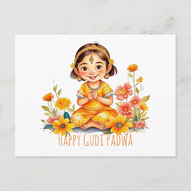 Postal Gudi Padwa Cute Chica (Anverso)