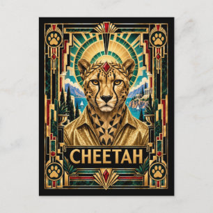 Postal Guepardo, fauna Art Déco