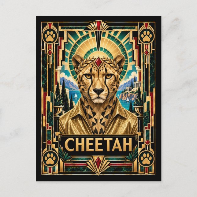 Postal Guepardo, fauna Art Déco (Anverso)
