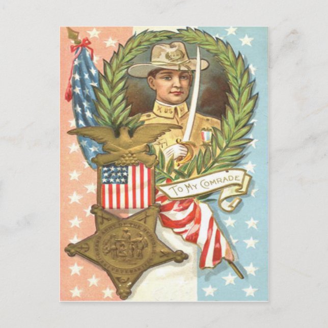 Postal Guerra Civil Bandera de Estados Unidos Caballería  (Anverso)
