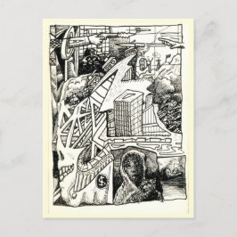 Postal "Guerra moderna", dibujo de tinta