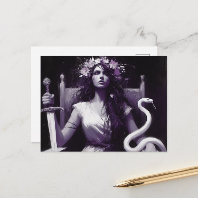 Postal Guerrera de la princesa y su Mascota serpiente mor (Anverso/Reverso In Situ)