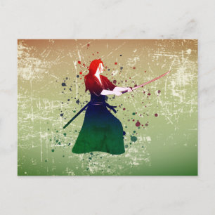 Postal Guerrera de Samurai con espada