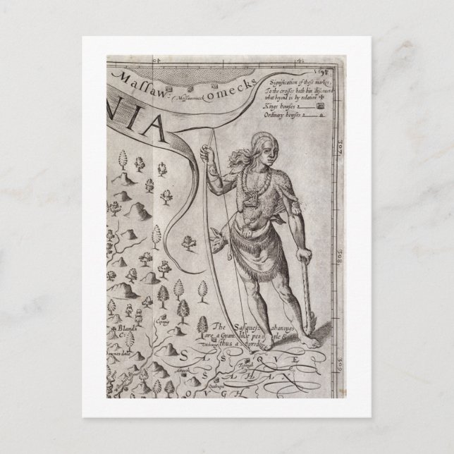 Postal Guerrero de Susquehannock, detalle del Mapa de Vir (Anverso)