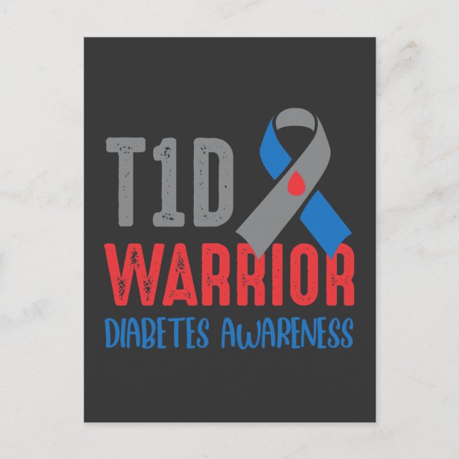 Postal Guerrero del T1D diabético Sensibilización sobre l (Anverso)