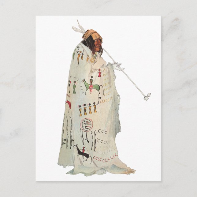 Postal Guerrero indio con retrato de tubería por Karl Bod (Anverso)