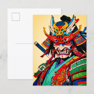Postal Guerrero Samurái Feroz – Colorido Bushido Japonés
