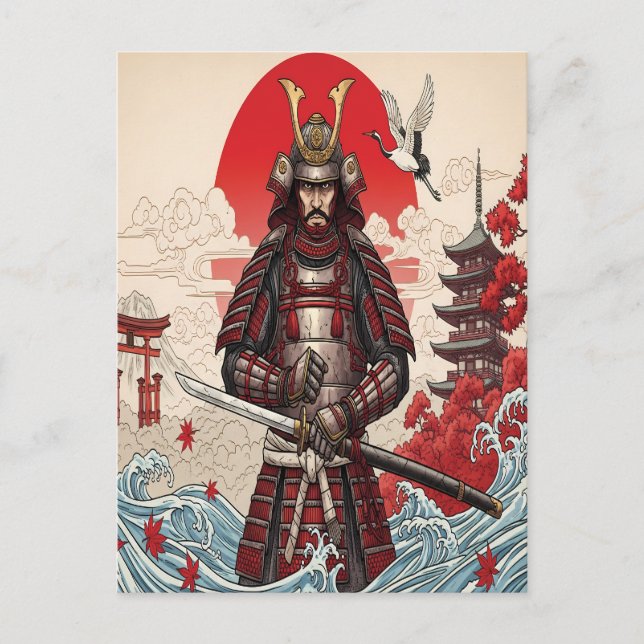 Postal Guerrero samurái japonés (Anverso)
