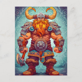 Postal Guerrero vikingo con hacha Mitología nórdica Cómic