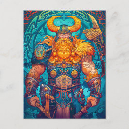 Postal Guerrero vikingo con hacha Mitología nórdica Cómic