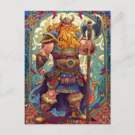 Postal Guerrero Vikingo con Hacha Mitología Nórdica Cómic