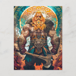 Postal Guerrero vikingo con hacha Mitología nórdica Cómic