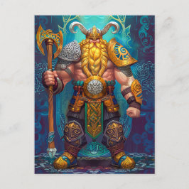 Postal Guerrero vikingo con hacha Mitología nórdica Cómic