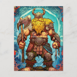 Postal Guerrero vikingo con hacha Mitología nórdica Cómic