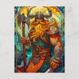 Postal Guerrero vikingo con hacha Mitología nórdica Cómic