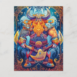 Postal Guerrero Vikingo Vibrante con Hacha Mitología Nórd