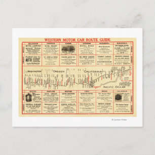 Postal Guía de ruta del automóvil occidentalMapa panorámi