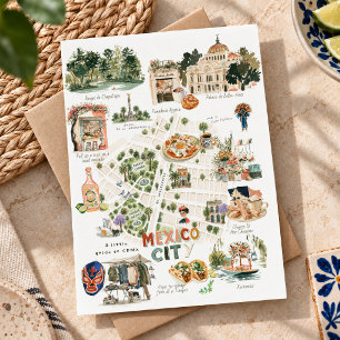 Postal Guía de viaje ilustrada de la Ciudad de México