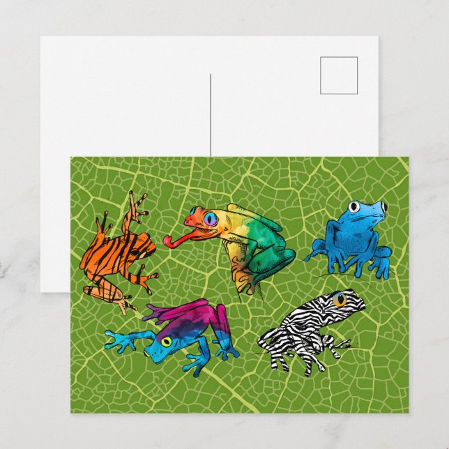 Postal Guía definitiva de rana - Seis ranas arco iris (Anverso / Reverso)