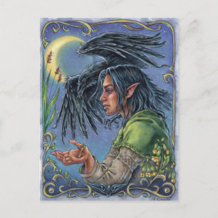 Postal Guía Raven Postcard Fantasy Fairytale Moon