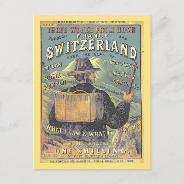 Postal Guía turística de la época de Suiza y los Alpes (Anverso)