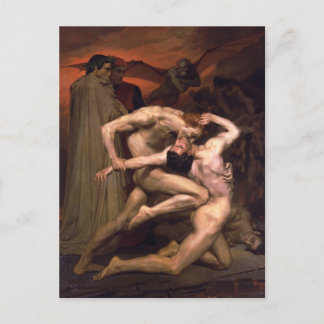 Postal Guillermo Bouguereau- Dante y Virgil en infierno
