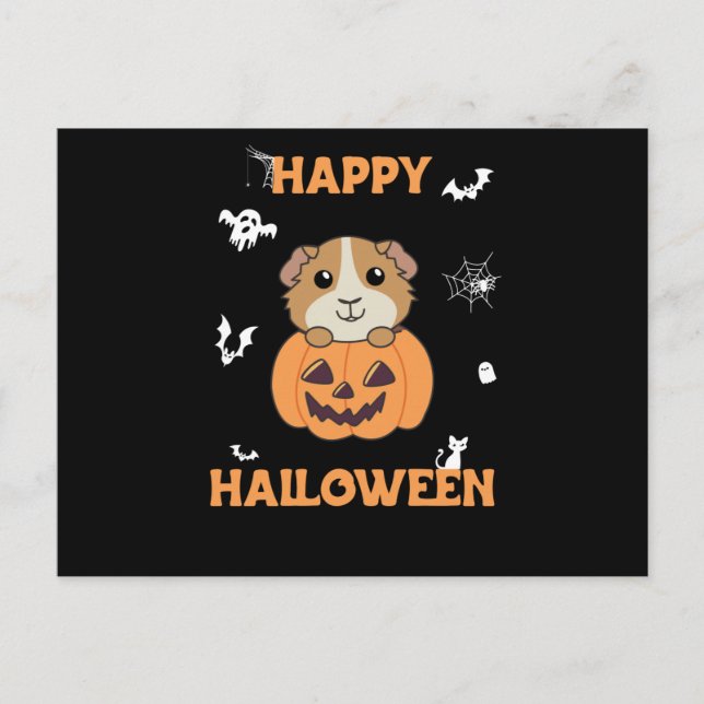 Postal Guinea Pig Pumpkin Sweet Animals Happy Halloween (Anverso)