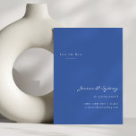 Postal Guión azul moderno minimalista Guarda La Fecha<br><div class="desc">Boda de escritura moderna minimalista salva la postal de fecha en azul francés</div>