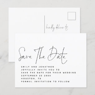 Postal Guión blanco negro minimalista Guardar la fecha