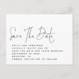 Postal Guión blanco negro minimalista Guardar la fecha