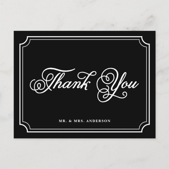 Postal Guión blanco y negro Whimsical Gracias Postcard (Anverso)