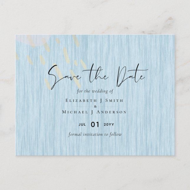 Postal Guión Boda de Oro Azul Dusty de Presupuesto (Anverso)