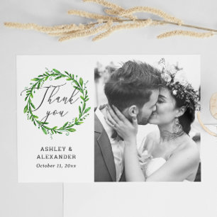 Postal Guión botánico de vegetación foto boda gracias