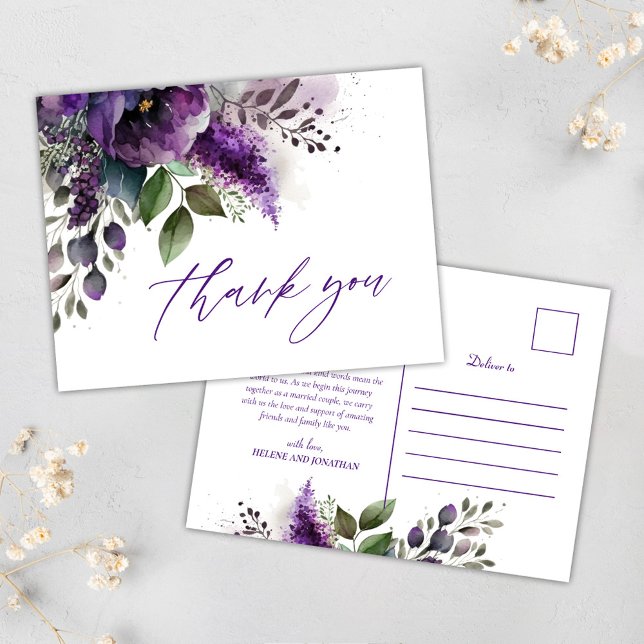 Postal Guión Botánico Moderno Elegante Boda Gracias (Modern Botanical Script Elegant Wedding Thank You Postcard)