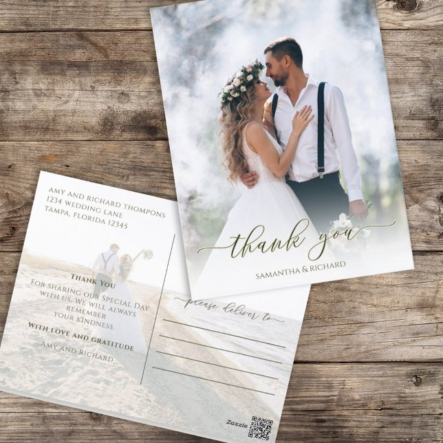 Postal Guión caligráfico Simple Elegante Dos Foto Moderna (Subido por el creador)