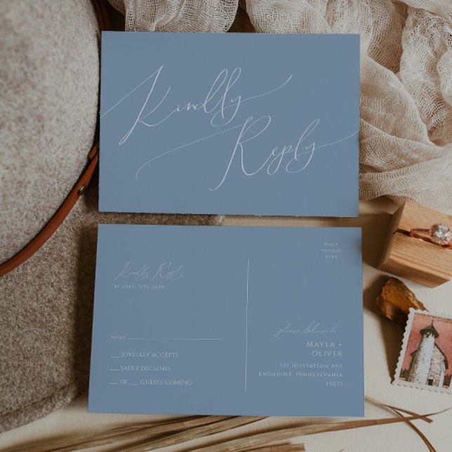 Postal Guión caprichoso | Dusty Blue Wedding RSVP (Subido por el creador)