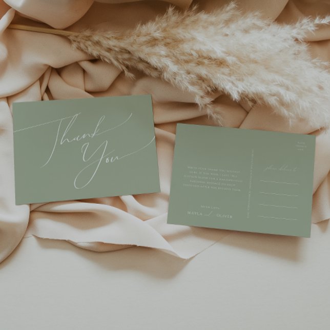 Postal Guión caprichoso | Sage Green Boda Gracias (Subido por el creador)