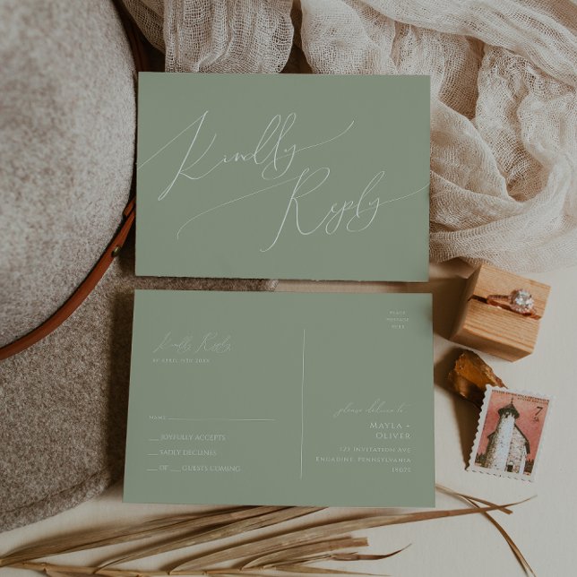 Postal Guión caprichoso | Sage Green Wedding RSVP (Subido por el creador)