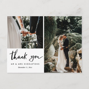 Postal Guión Casual de Agradecimiento de Boda   Dos Fotos