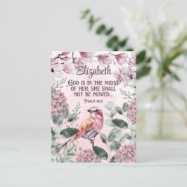 Postal Guión cristiana Acuarela Flores de Aves Nombre P