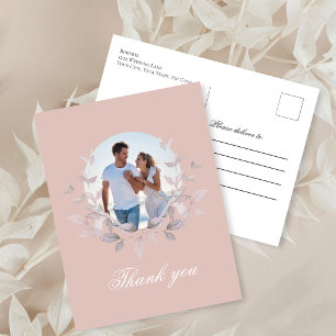 Postal Guión de agradecimiento de boda con foto rosada Co