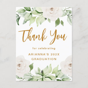 Postal Guión de agradecimiento de graduación floral blanc